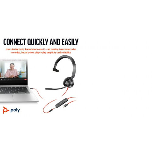 POLY Blackwire 3315 Monaural USB-C Headset +3.5mm Plug +USB-C/A Adapter