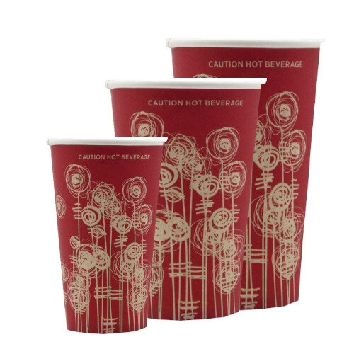 4Aces 9oz/270ml Swirl Vending Single Wall Disposable Paper Cups for Hot Drinks (Pack of 1000) Red Gold