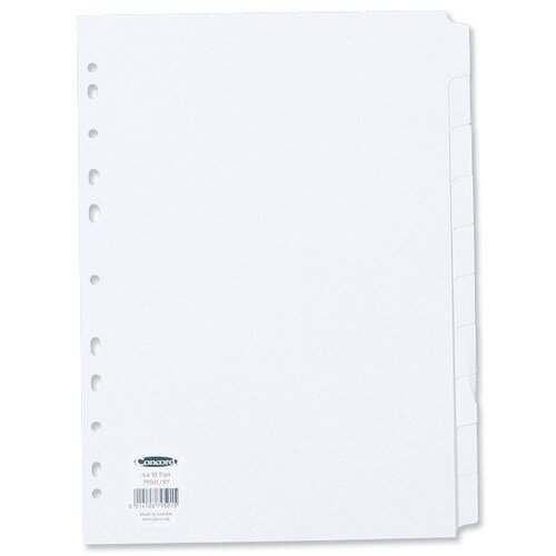 Concord A4 Subject Dividers Punched 11 Holes 10-Part White - Hunt Office UK