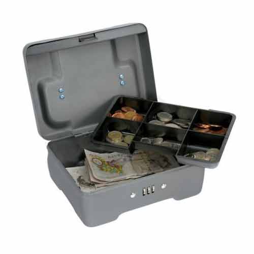 5 Star Combination Lock Cash Box Compact 8 Inch Metal 200mm Grey