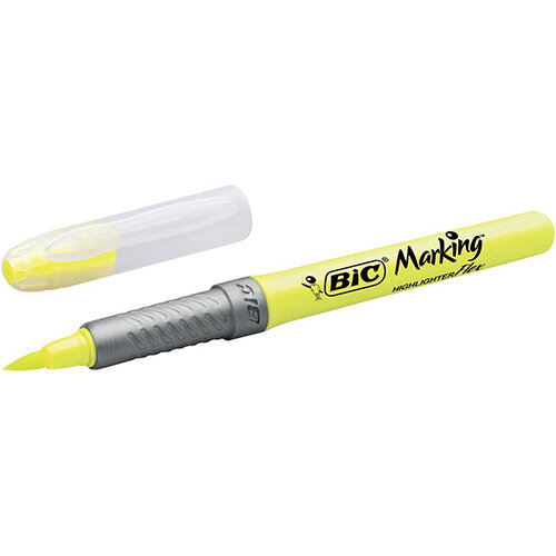 Bic Marking Highlighter Flex Brush Tip Pen Fine/Medium/Large Yellow