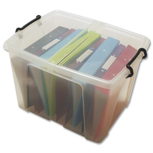 Strata Smart Storage Box With Handles Clip On Lid 40 Litre Clear Hunt Office UK