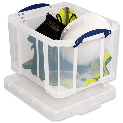 Plastic Storage Box 35 Litre Stackable Clear Really Useful Hunt Office UK