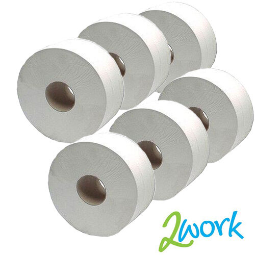 2Work Jumbo 76mm Core Dispenser Toilet Paper Rolls Refills 2Ply White