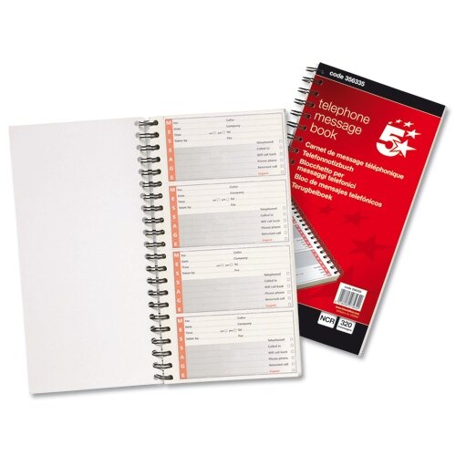 Telephone Message Book Wirebound Duplicate 320 Notes 80 Pages 5 Star