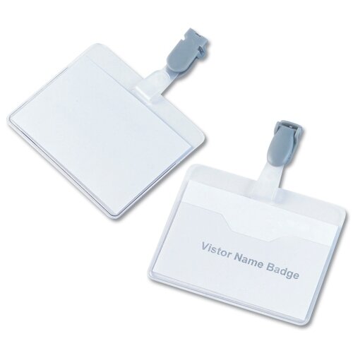 Visitor Name Badges Plastic Clip 60 x 90mm Pack 25 5 Star Hunt Office UK