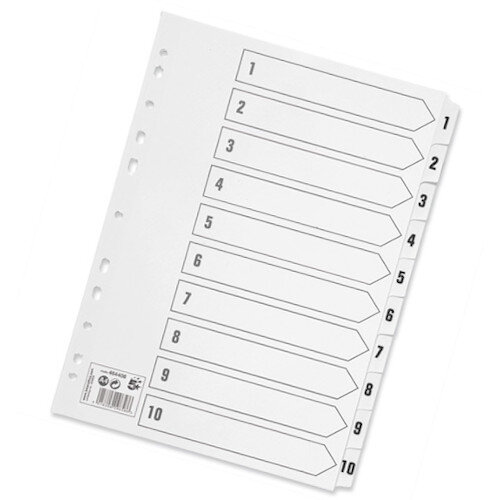 1-10 Part Index Divider A4 Clear Tabs White 5 Star - Hunt Office UK
