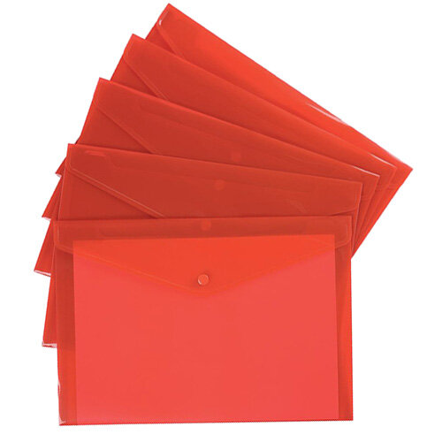 A4 Envelope Wallet Plastic Transparent Red Pack 5 5 Star Hunt Office UK