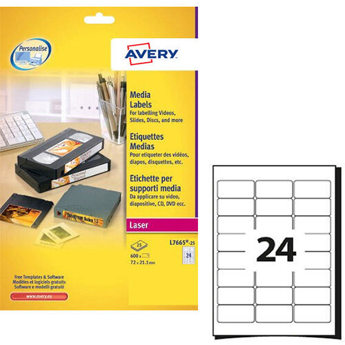 Avery Laser Label 24 Per Sheet Pack Of 25 L766525 Hunt Office UK