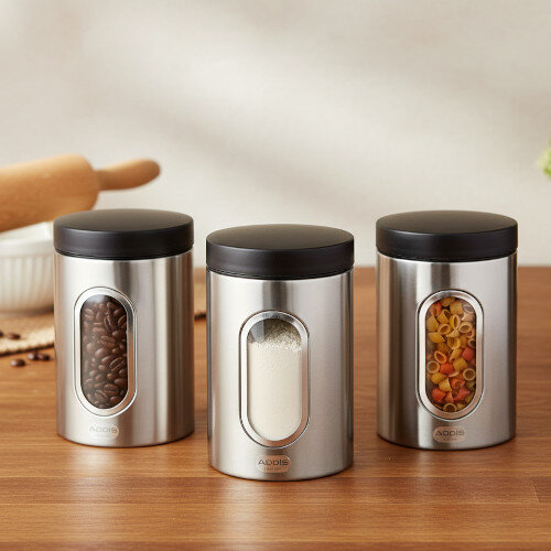 Kitchen Canisters Set of Silver Stainless Steel Hunt Office UK