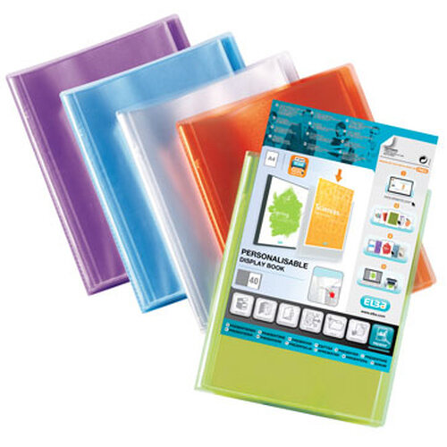 A4 Pocket Display Book Blue Plastic 20 Clear Pockets Elba Polyvision