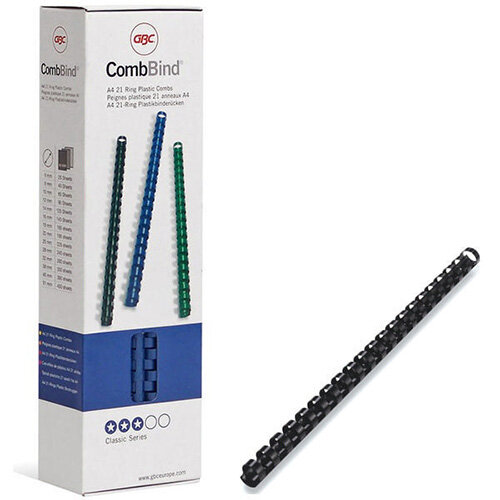 GBC Binding Combs Plastic 21 Ring 240 Sheets A4 25mm Black 4028182U