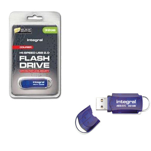 Integral Courier FIPS 197 Encrypted USB Memory Stick 32GB Blue Hunt