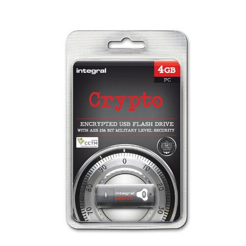 Integral Crypto Encrypted USB Memory Stick 4GB Grey Hunt Office UK