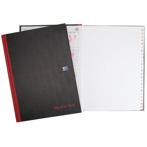 Black n Red A4 Casebound Notebook AZ Indexed 192 Pages Pack 5 Hunt