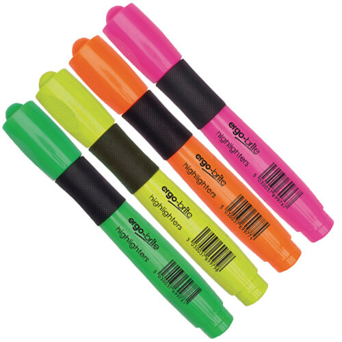 Ergo Bright Highlighter Pens Assorted Colours Pack of 4 JN69980 Hunt