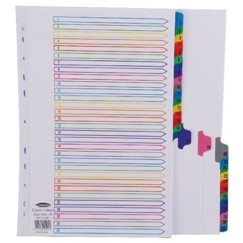 Concord 1-31 Index Extra Wide Multicolour Tabs Europunched A4 White ...