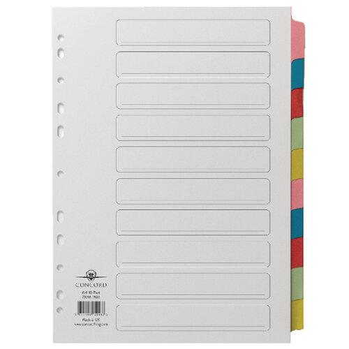 Concord 10-Part Subject Dividers Printed A4 Assorted - Hunt Office UK
