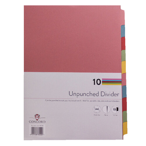 Concord Unpunched 10 Part Index Assorted A4 Pack 10 - Hunt Office UK