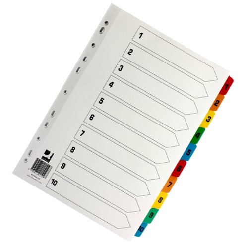 Index A4 MultiPunched 110 Reinforced MultiColour Numbered Tabs Q