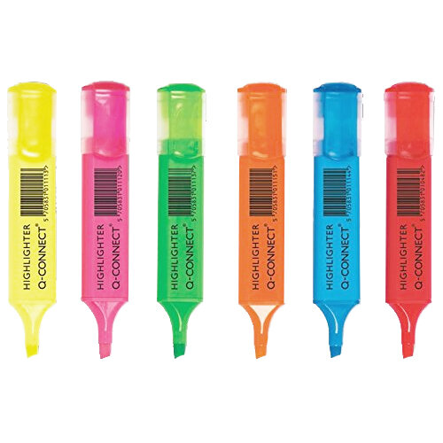 QConnect Highlighter Pens Assorted Colours Wallet Pack of 6 KF01909