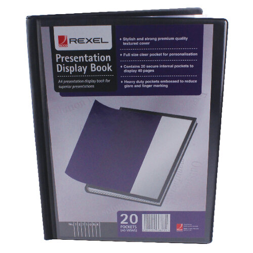 Rexel Presentation Display Book A4 20Pocket Black 12710BK Hunt Office UK