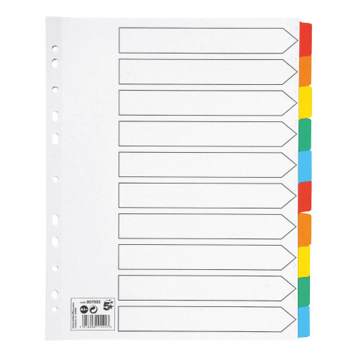 10 Part Extra Wide Index Coloured Tabs A4 White 5 Star - Hunt Office UK