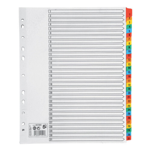 1-31 Extra Wide White Index A4 Coloured Mylar Tabs 5 Star - Hunt Office UK