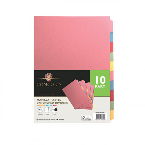 Concord Unpunched 10 Part Index Assorted A4 Pack 10 - Hunt Office UK