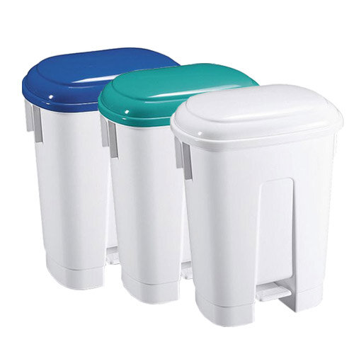 Derby 60Lt White Plastic Recycling Bin With Blue Lid Hunt Office UK