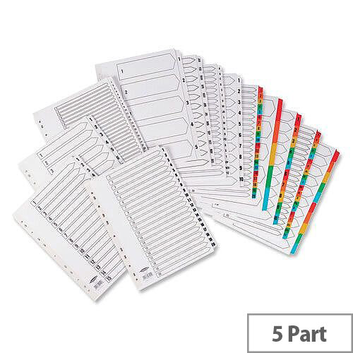 Concord Commercial Dividers A4 1-5 Index Europunched Clear Tabs White Concord Commercial Dividers A4 1-5 Index Europunched Clear Tabs White