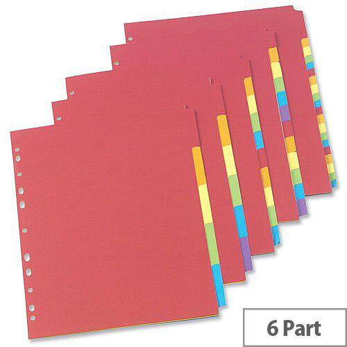 Concord Bright Subject Dividers Europunched A4 6-Part Assorted