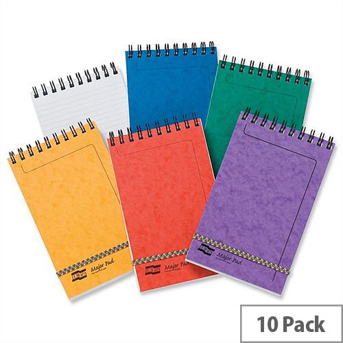 Europa 202x127mm Major Elasticated Notepad Wirebound Ruled 300 Pages Assorted A Pack 10