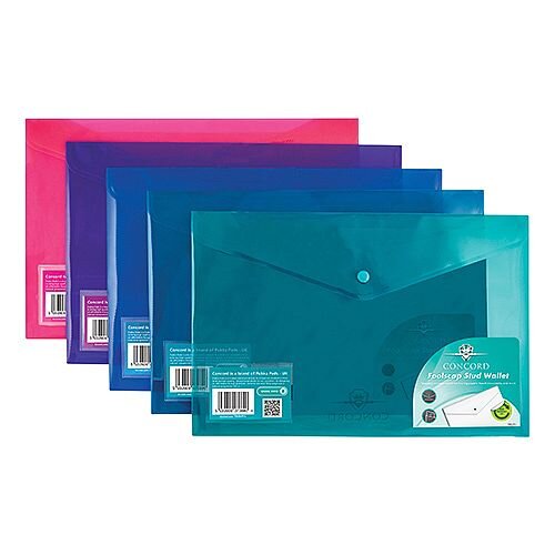Concord Stud Wallet File Vibrant Polypropylene Foolscap Assorted Ref 7089-PFL Pack 5 Concord Stud Wallet File Vibrant Polypropylene Foolscap Assorted Ref 7089-PFL Pack 5