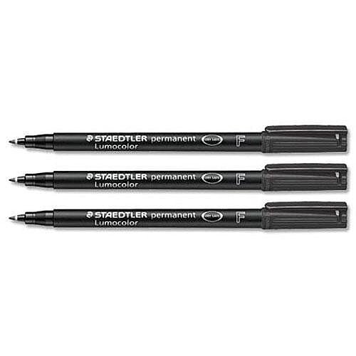 Staedtler Lumocolor Black Permanent Pen Fine 0.6mm Line 318-9 Pack 10