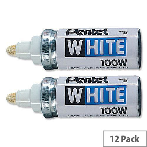 Pentel 100W White Permanent Marker Bullet Tip Broad Pack 12