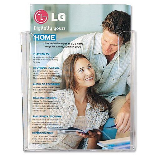 Flatback Literature & Brochure Holder A4 Wall Mounted Portrait Clear Deflecto