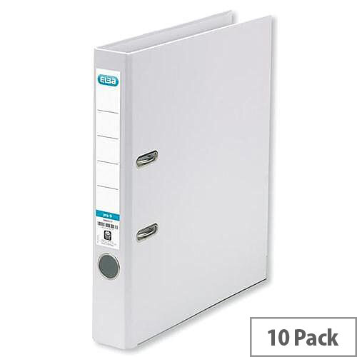 Elba Mini Lever Arch File PVC 50mm Spine A4 White Pack of 10 Elba Mini Lever Arch File PVC 50mm Spine A4 White Pack of 10