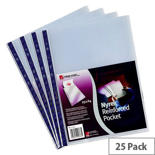 Rexel Nyrex Punched Pocket A4 Clear Blue Strip 90 Micron Pack 25 