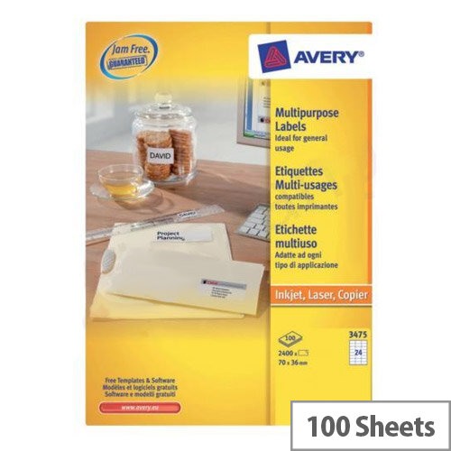 Avery 3475 Multi-Function Copier Labels 24 per Sheet 70x36mm 2400 Labels