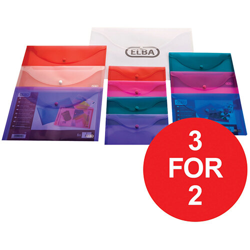 Elba Snap A4 Wallet Polypropylene Integrated Stud Fastening Translucent Clear Pack of 5 - OFFER 3 for 2 Jan-Dec 2019 Ref 100080924-XX1 Elba Snap A4 Wallet Polypropylene Integrated Stud Fastening Translucent Clear Pack of 5 - OFFER 3 for 2 Jan-Dec 2019 Ref 100080924-XX1