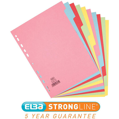 Elba A4 Card Dividers Europunched 10-Part Assorted Single - Offer 3 for 2 Jan - Dec 2020 Ref 400007246-XX