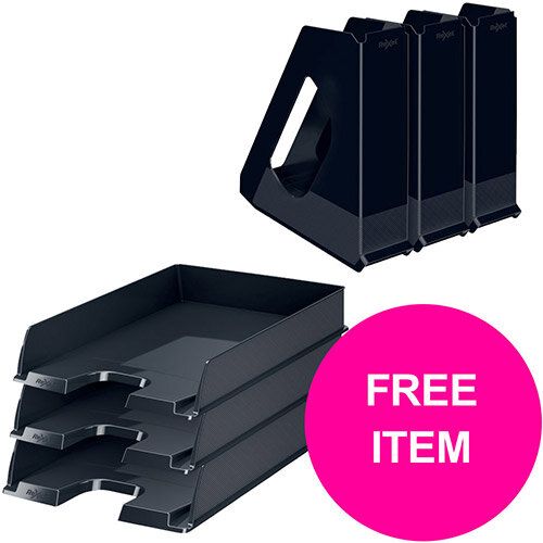 Rexel Choices Letter Trays A4 x3 &Mag Files x3 PP Black (Bundle Offer &FREE Matador Stapler) Jan-Mar 20 Rexel Choices Letter Trays A4 x3 &Mag Files x3 PP Black (Bundle Offer &FREE Matador Stapler) Jan-Mar 20