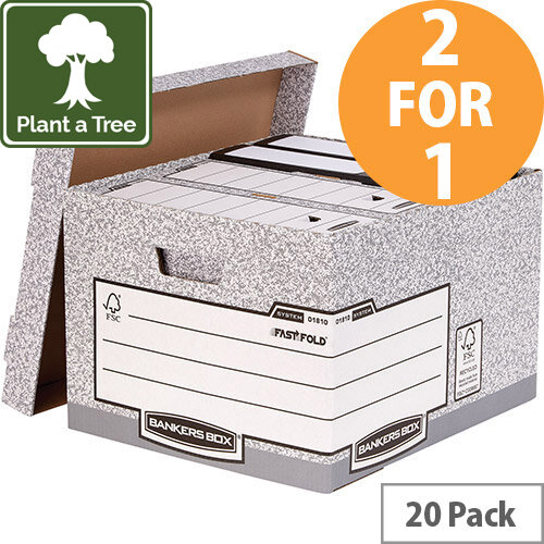 Bankers Box by Fellowes Large Storage Box Foolscap FSC Ref 01810SP2 Pack of 10 (2 for 1) Jan-Mar 20 Bankers Box by Fellowes Large Storage Box Foolscap FSC Ref 01810SP2 Pack of 10 (2 for 1) Jan-Mar 20