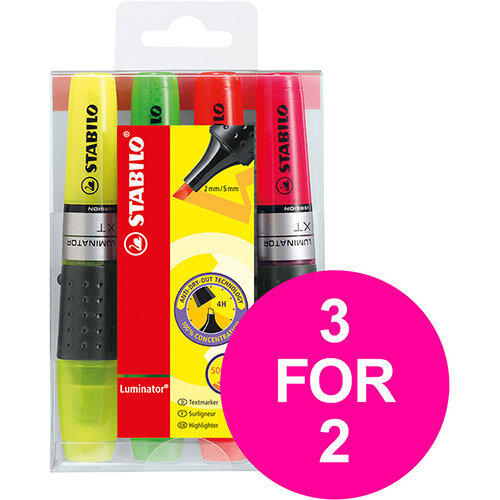 Stabilo Luminator Highlighter Assorted Ref 71/4 Pack of 4 (3 for 2) Jan-Mar 2020 Stabilo Luminator Highlighter Assorted Ref 71/4 Pack of 4 (3 for 2) Jan-Mar 2020