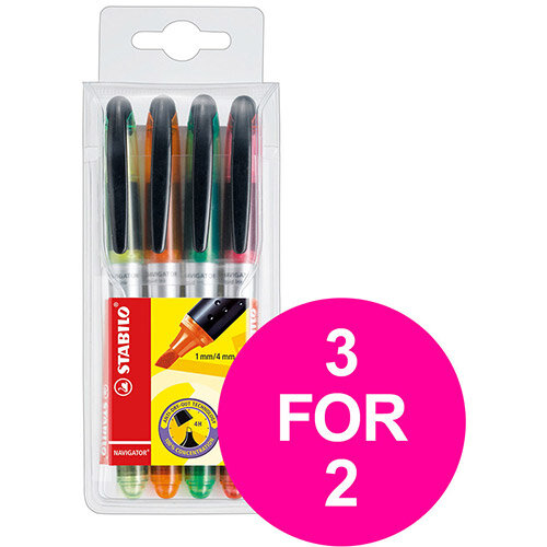 Stabilo Navigator Highlighter Assorted Ref 545/4 Pack of 4 (3 for 2) Jan-Mar 2020 Stabilo Navigator Highlighter Assorted Ref 545/4 Pack of 4 (3 for 2) Jan-Mar 2020