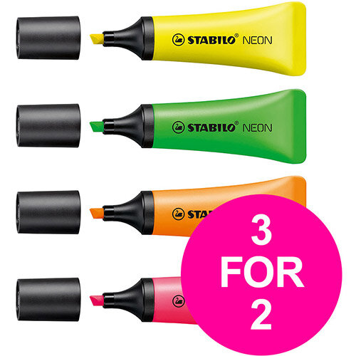 Stabilo Neon Highlighter Assorted Ref 72/4-1 Pack of 4 (3 for 2) Jan-Mar 2020