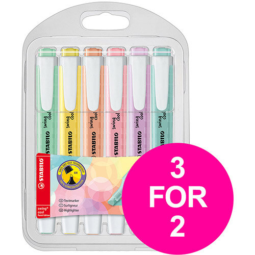 Stabilo Swing Cool Pastel Highlighters Assorted Ref 275/6-08 Pack of 6 (3 for 2) Jan-Mar 2020 Stabilo Swing Cool Pastel Highlighters Assorted Ref 275/6-08 Pack of 6 (3 for 2) Jan-Mar 2020