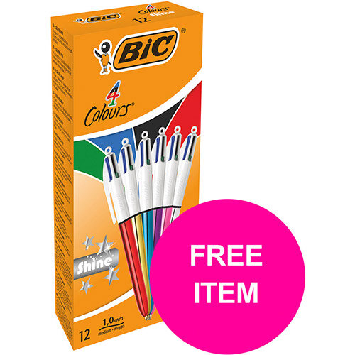Bic 4 Colours Shine Ballpoint Pen Medium Assorted Ref 964775 Pack of 12 (FREE Post It Notes) Jan-Mar 2020 Bic 4 Colours Shine Ballpoint Pen Medium Assorted Ref 964775 Pack of 12 (FREE Post It Notes) Jan-Mar 2020