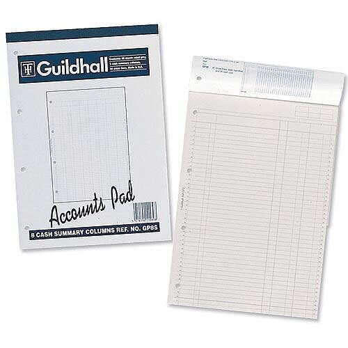 Guildhall Account Pad 8 Cash Column Ruled 54 Feint Summary 60 Leaf A4 GP8S